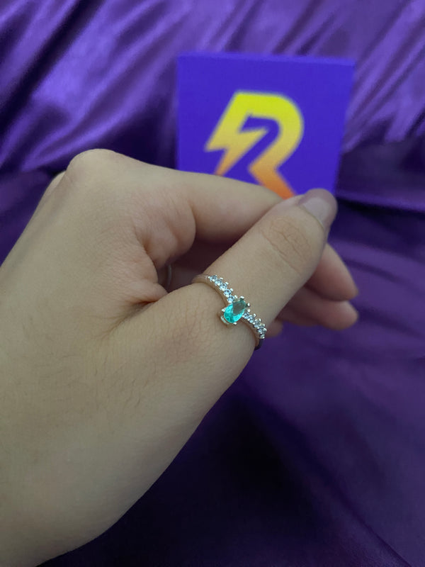 Anel Prata 925 Gota Verde com Zircônias