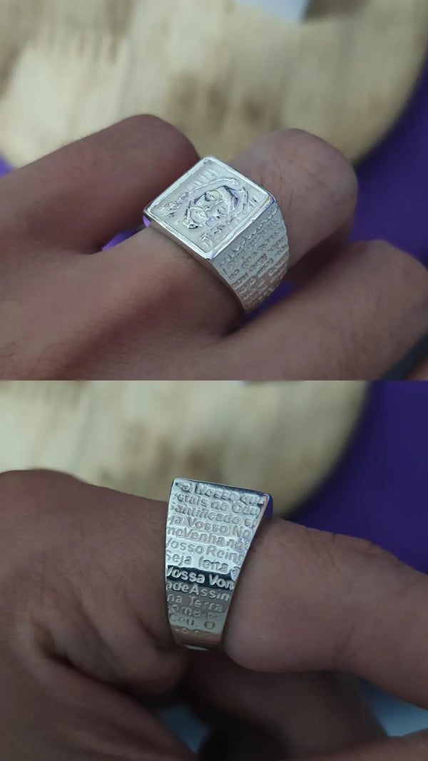 Anel Oração do Pai Nosso com Face de Jesus – Prata 925